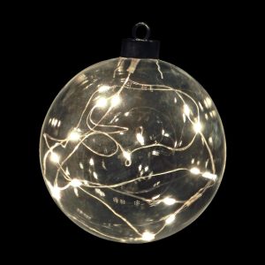Palla vetro con 10 luci led a batteria D.9cm da appendere
