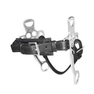 Hackamore con aste in acciaio e barbozzale in cuoio