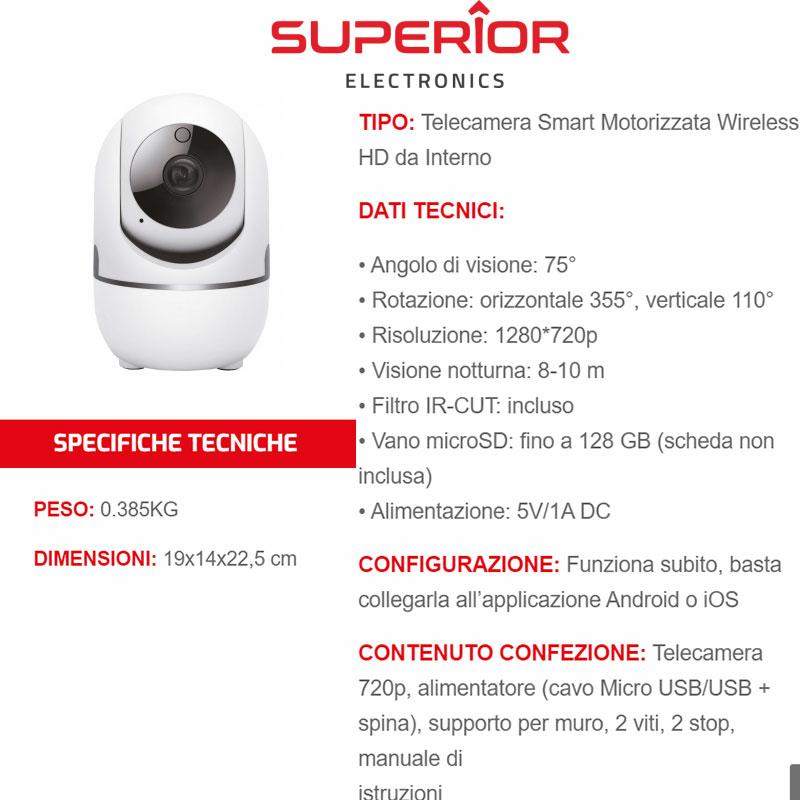 Telecamera SMART MOTORIZZATA WIRELESS HD da interno – hd wireless indoor smart camera SUPERIOR SMART - immagine 3