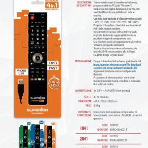 Telecomando UNIVERSALE PROGRAMMABILE 4IN1 TV/SAT/DTT/DVD/BLURAY/VCR/HDD/HI-FI/PROIETTORE