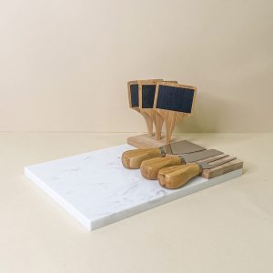 Set Tagliere in marmo e bamboo – 3 coltelli da formaggio – 3 segna antipasti